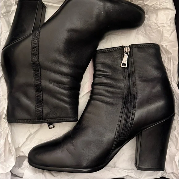Prada Black Heeled Leather Boots - Picture 7 of 16